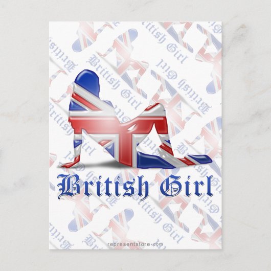 Carte Postale Drapeau Silhouette de la fille britannique (Devant)