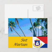 Carte Postale Drapeau St Martin et palmiers de Sint Marteen St M (Devant / Derrière)