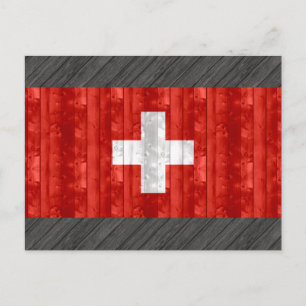 Carte Postale Drapeau suisse en bois