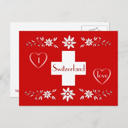 Carte Postale Drapeau suisse et edelweiss (Devant / Derrière)