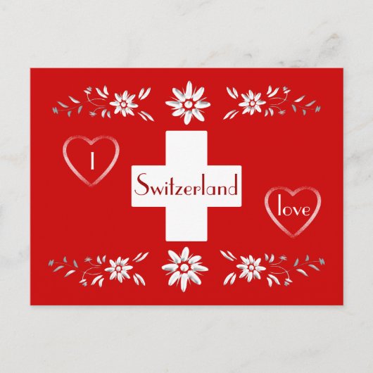 Carte Postale Drapeau suisse et edelweiss (Devant)