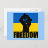 Carte Postale Drapeau ukrainien avec poing pour la LIBERTÉ (Devant / Derrière)