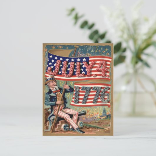 Carte Postale Drapeau US Fireworks Pétarreur Uncle Sam (Debout devant)