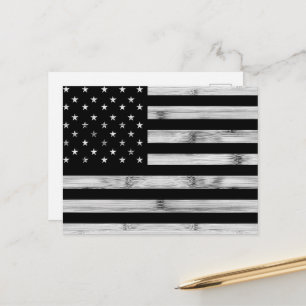 Carte Postale Drapeau USA Bois Rustique Noir Blanc Patriotique A