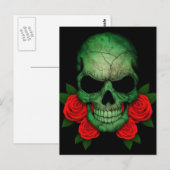 Carte Postale Drapeau vert libyen avec des roses rouges (Devant / Derrière)