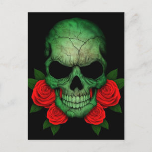 Carte Postale Drapeau vert libyen avec des roses rouges