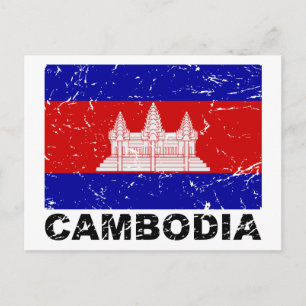 Carte Postale Drapeau Vintage Cambodge
