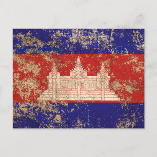 Carte Postale Drapeau Vintage cambodgien d'âge rude