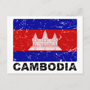 Carte Postale Drapeau Vintage du Cambodge