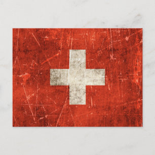 Carte Postale Drapeau vintage et rayé de Suisse