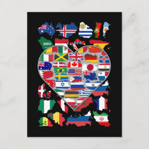 Carte Postale Drapeaux cardiaques du monde Voyager dans le pays