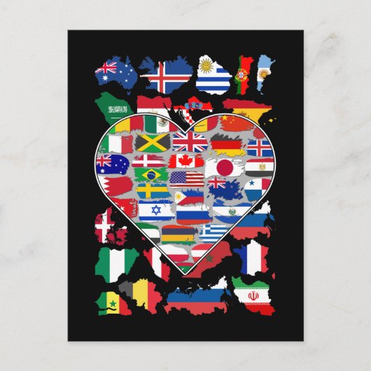 Carte Postale Drapeaux cardiaques du monde Voyager dans le pays (Devant)
