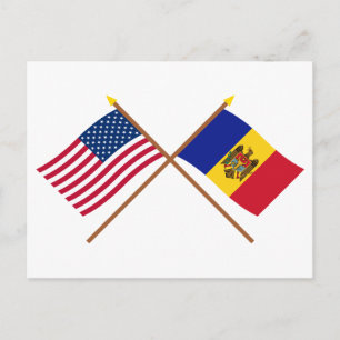 Carte Postale Drapeaux croisés des États-Unis et de la Moldavie