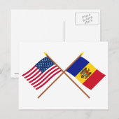 Carte Postale Drapeaux croisés des États-Unis et de la Moldova (Devant / Derrière)