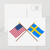Carte Postale Drapeaux croisés des États-Unis et de la Suède (Devant / Derrière)