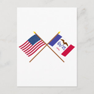 Carte Postale Drapeaux croisés des États-Unis et de l'Iowa