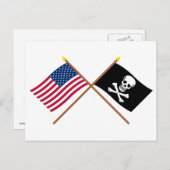 Carte Postale Drapeaux croisés des États-Unis et des pirates (Devant / Derrière)