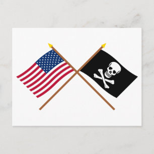 Carte Postale Drapeaux croisés des États-Unis et des pirates