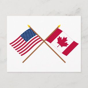 Carte Postale Drapeaux croisés des États-Unis et du Canada