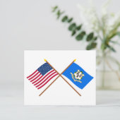 Carte Postale Drapeaux croisés des États-Unis et du Connecticut (Debout devant)