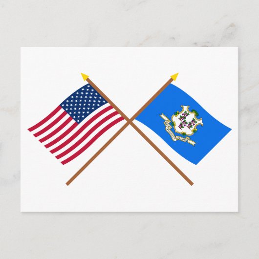 Carte Postale Drapeaux croisés des États-Unis et du Connecticut (Devant)