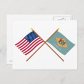 Carte Postale Drapeaux croisés des États-Unis et du Delaware (Devant / Derrière)