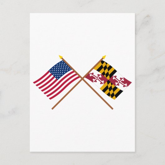 Carte Postale Drapeaux croisés des États-Unis et du Maryland (Devant)
