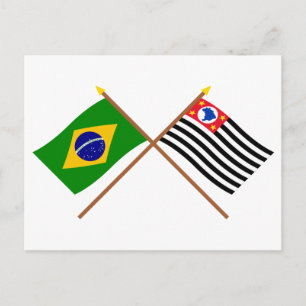 Carte Postale Drapeaux croisés du Brésil et de São Paulo