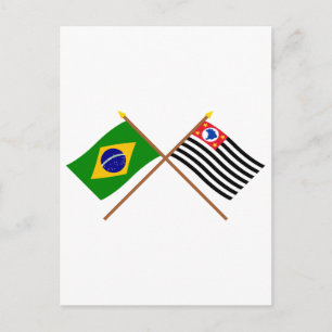 Carte Postale Drapeaux croisés du Brésil et de São Paulo