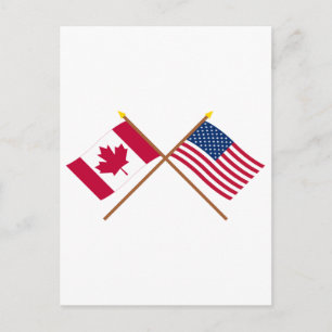 Carte Postale Drapeaux croisés du Canada et des États-Unis