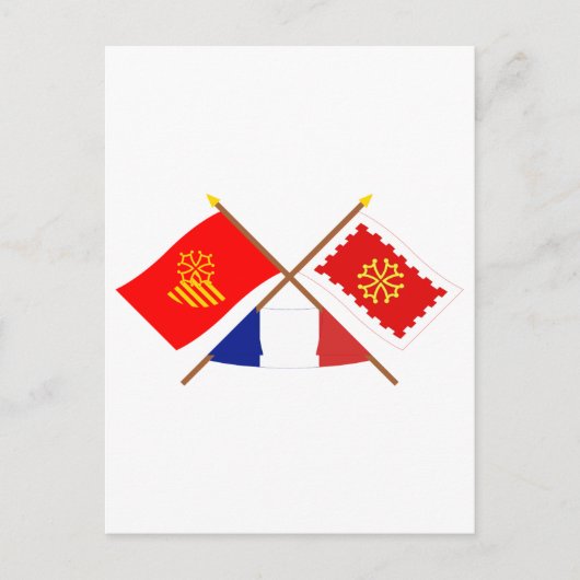 Carte Postale Drapeaux croisés du Languedoc-Roussillon et de l'A (Devant)