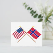 Carte Postale Drapeaux croisés États-Unis et Norvège (Debout devant)