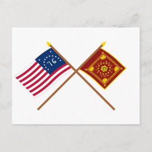 Carte Postale Drapeaux de Bennington et Pulaski traversés