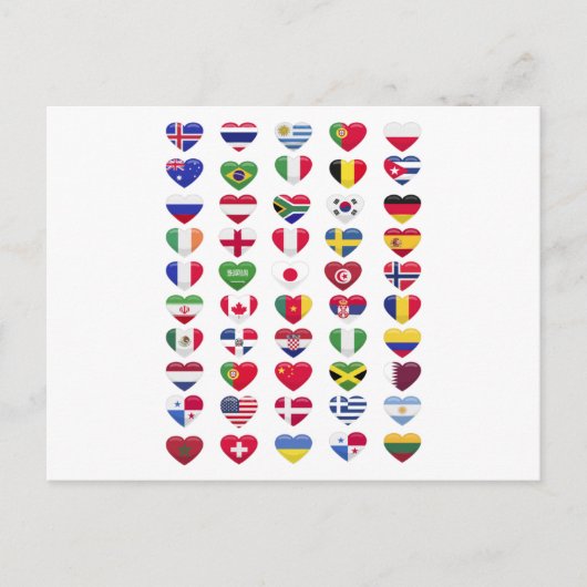Carte Postale Drapeaux de la forme cardiaque des pays (Devant)
