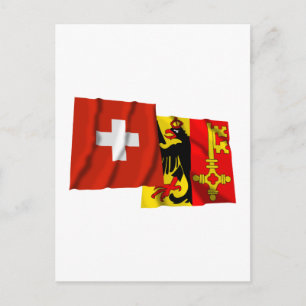 Carte Postale Drapeaux de la Suisse et de Genève