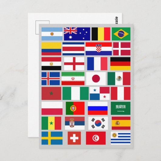 CARTE POSTALE DRAPEAUX DE L'ÉQUIPE DE FOOTBALL 2018 (Devant / Derrière)