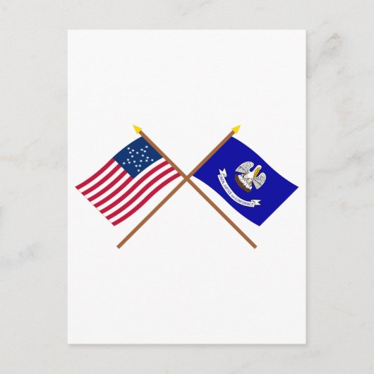 Carte Postale Drapeaux d'état US 20 étoiles et Louisiane travers (Devant)