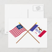 Carte Postale Drapeaux d'état US 29 étoiles et Iowa traversés (Devant / Derrière)