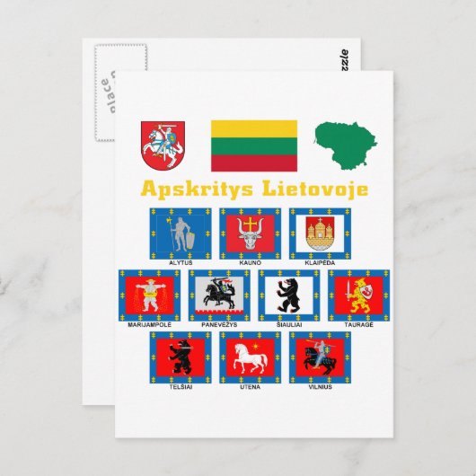 Carte Postale Drapeaux du comté de Lituanie (Devant / Derrière)