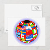 Carte Postale drapeaux internationaux globe terre (Devant / Derrière)