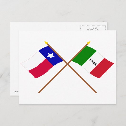 Carte Postale Drapeaux texans et alamos traversés (Devant / Derrière)