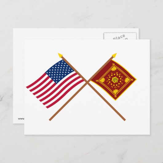 Carte Postale Drapeaux US et Pulaski traversés (Devant / Derrière)