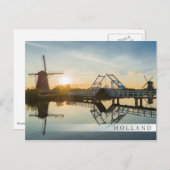 Carte Postale Drawbridge et moulins à vent au coucher du soleil  (Devant / Derrière)