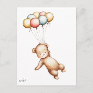 Carte Postale Drawing of Teddy Bear flying