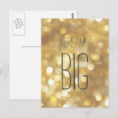 Carte Postale Dream Big - Gold Sparkle Inspirational Quote (Devant / Derrière)