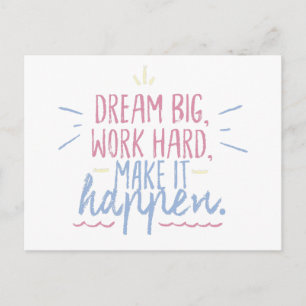 Carte Postale Dream Big Work Hard Motivation Cadeau Postcard Cit