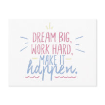 Dream Big Work Hard Motivation Cadeau Postcard Cit