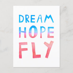 Carte Postale Dream Hope Fly Aquarelle Typographie