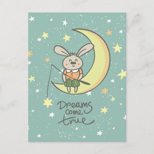 Carte Postale Dreams Come True | Bunny on the Moon (Devant)