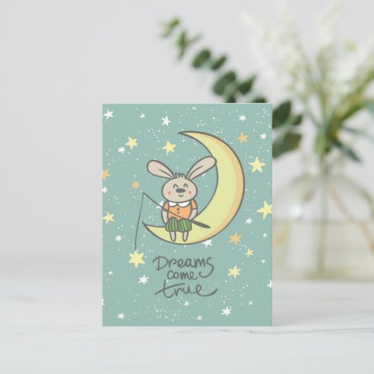 Carte Postale Dreams Come True | Bunny on the Moon (Debout devant)
